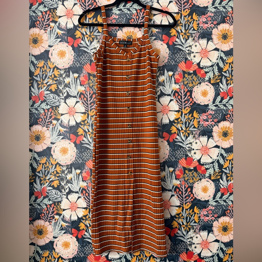 Derek Heart Rust Striped Button Dress